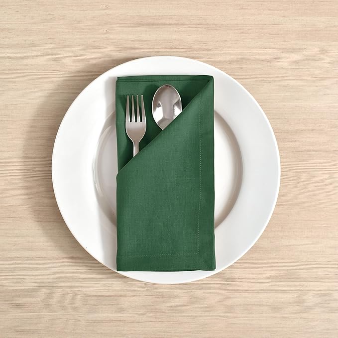FINGERCRAFT Dinner Cloth Napkins, Cotton Linen Blend Mitered Corner Napkins Cloth 12 Pack Natural Premium Quality for Every Day Use, Parties, Weddings, 18x18 inch Christmas Special Color Eden Green