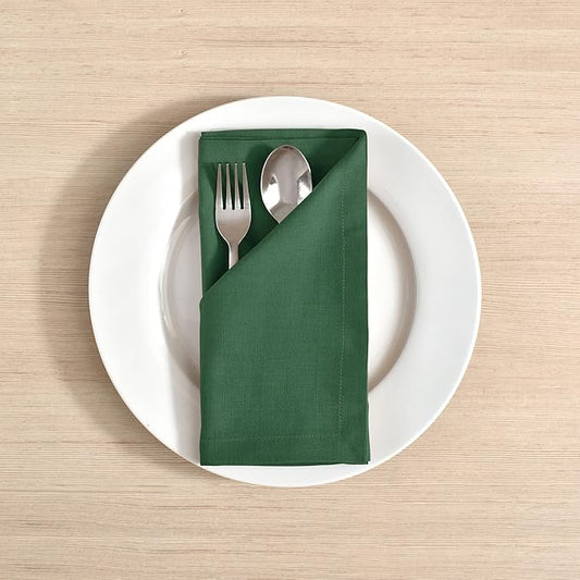FINGERCRAFT Dinner Cloth Napkins, Cotton Linen Blend Mitered Corner Napkins Cloth 12 Pack Natural Premium Quality for Every Day Use, Parties, Weddings, 18x18 inch Christmas Special Color Eden Green