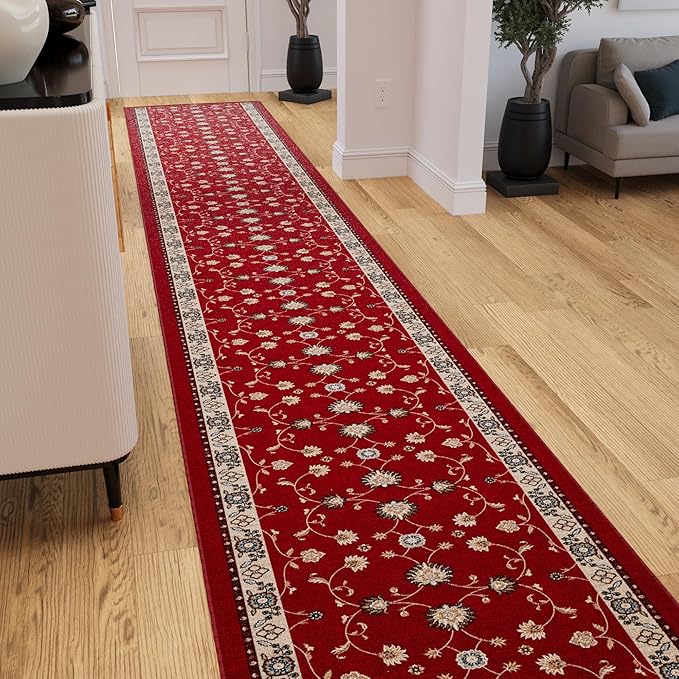 Ottomanson 2-Piece Kitchen Rug Set - Non Slip Runner & Washable Mat - 1'11" x 4' + 1'11"' x 5' - Durable, Stain Resistant for Entryway, Bedroom and Bathroom, Mahal Red