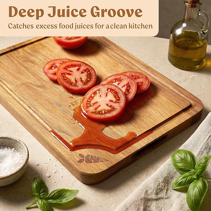 Non Toxic Cutting Boards for Kitchen - Beeswax Finished Acacia Wood Chopping Board Set of 3 (15.7x12,13x9.4,10x7 in) (Acacia Wood, 3 Pack Beeswax Finish - without Stand)