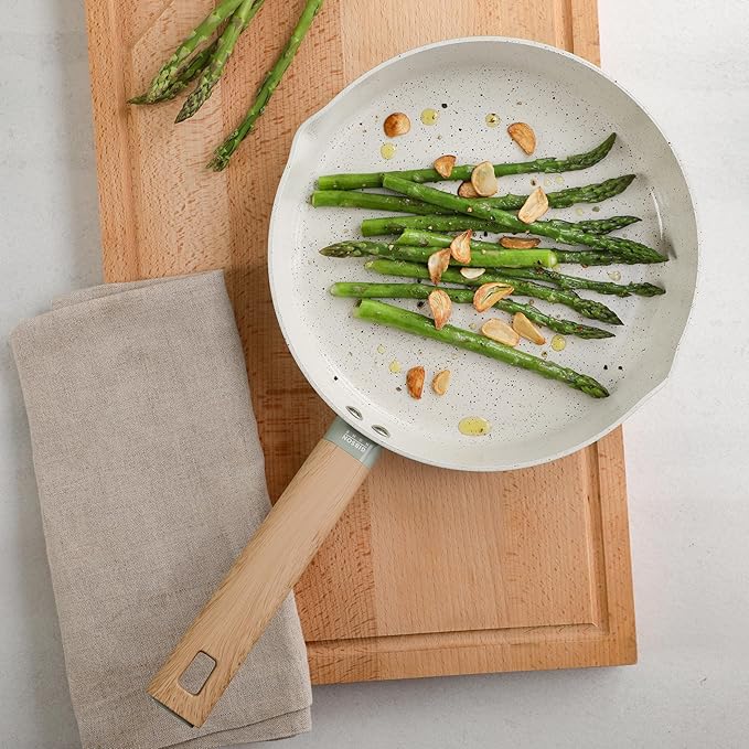 Gibson Home Marbleton 9.5 Inch Aluminum Cookware Non-Toxic Premium Ceramic Non Stick Frying Pan, Kitchen Egg, Omelet, Pots, Sage Green, Induction Safe