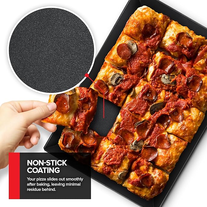 10x14 Detroit Style Pizza Pan – Non-Stick Coated Deep Dish Aluminum Pan for Focaccia, Sicilian Bread, Baking Brownies, Chicago Deep Dish Pizza, Rectangle Pizza Pan for Oven, Heavy Duty Bakeware