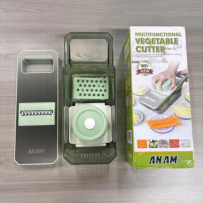 ANAM Mandoline Slicer & Vegetable Cutter – 6-in-1 Manual Food Chopper with Container – Stainless Steel Blades for Onions, Fruits & Vegetables – BPA-Free, Dishwasher Safe, Non-Slip Base, Easy Meal Prep