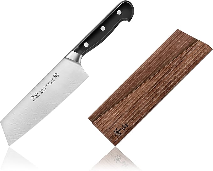Cangshan TV2 Series 1022902 Swedish 14C28N Steel Forged 7-Inch Nakiri Knife and Wood Sheath Set