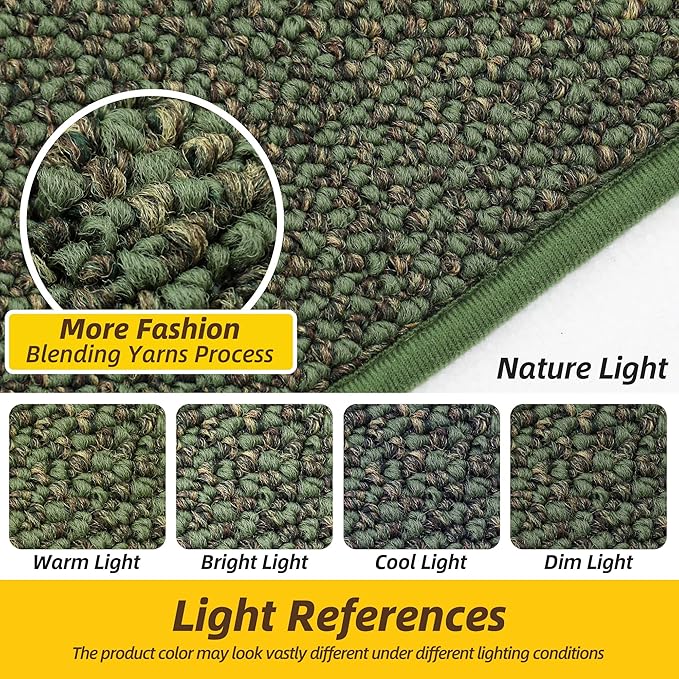 JSEI Kitchen Rugs and Mats, 2PCS Non-Slip Kitchen Mats for Floor, Machine Washable Absorbent and Stain Resistant Kitchen Runner, Carpet Mats with TPR Backing, 17''x30''+17''x48'', Green