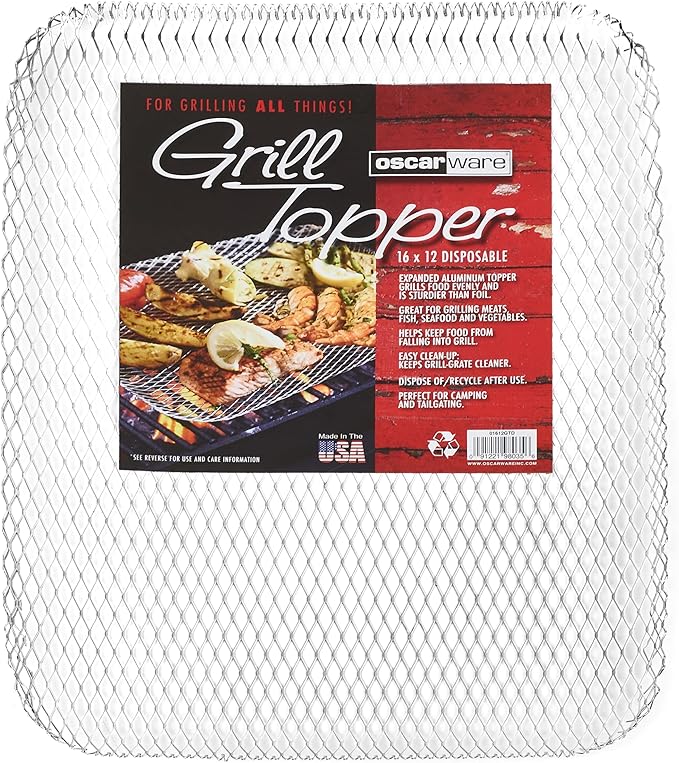 Oscarware 16" x 12" Disposable Grill Topper, Aluminum, 24-Pack – Perfect for BBQs, Tailgates, and Camping
