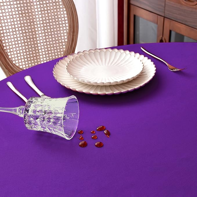 MEANMOY Purple 210 GSM Water & Stain Resistant Round Tablecloth for Circle Table - Solid 70 Inch Table Cloth Cover in Wrinkle Free Durable Washable Polyester Fabric for Wedding, Party, Banquet