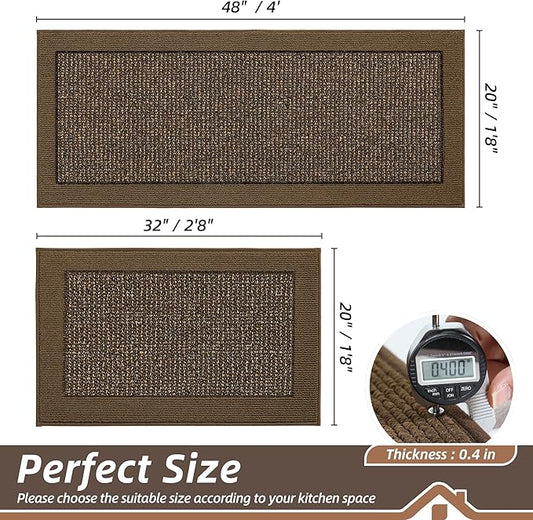 BEQHAUSE Kitchen Rugs and Mats Set of 2 Non-Slip Kitchen Mats for Floor, Absorbent and Stain Resistant Kitchen Runner, Machine Washable Rugs for Kitchen, Laundry & Sink, 20"x32"+20"x48", Brown