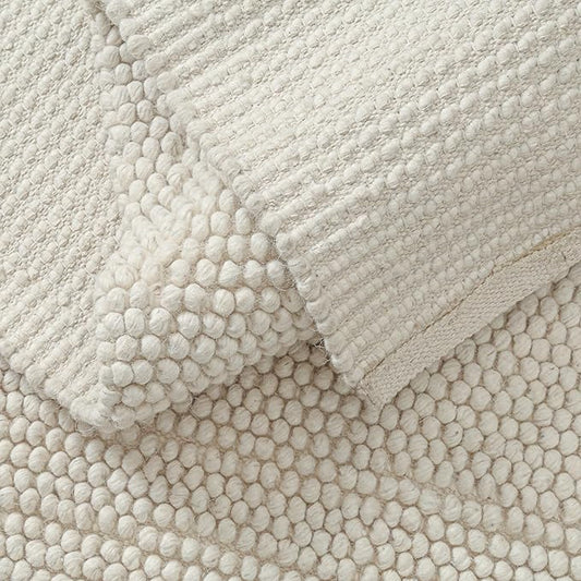 Savi Home Handwoven Wool Cotton Blend Area Rug 5x8', Textured Popcorn Braided Ivory Rug, Soft Thick Farmhouse Contemporary Living Room Carpet, Neutral Modern Decorative Floor Rug