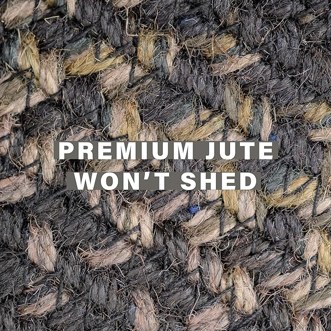 Jet Black Braided Oval Rug 27x45 - Primitive Braided Rugs for Kitchen, Entryway & Bathroom