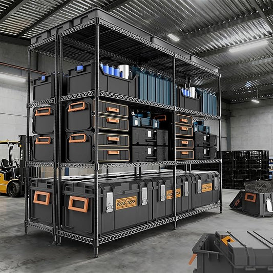 4 Tiers Storage Shelves Load 1200LBS, Metal Shelving Wire Metal Shelving Unit Shelves for Storage Adjustable Garage Shelving for Pantry Kitchen Garage Black 15.8" D x 33.5" W x 59.5" H