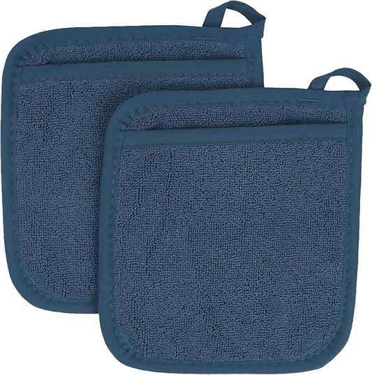 RITZ Terry Pocket Mitt & Hot Pad: Unparalleled Heat Resistant, Durable 100% Cotton – Ergonomically Designed for Optimal Grip – Easy-Care Machine Washable – 2-Pack, Midnight