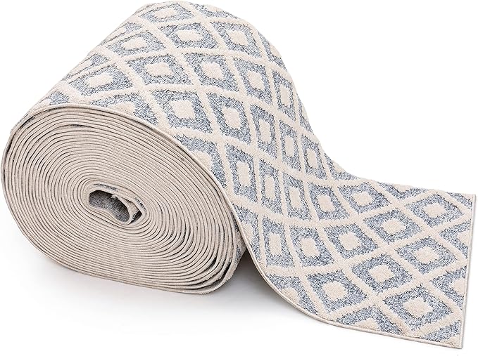 Well Woven Custom Size Runner - Choose Your Length - Ainsley Blue Diamond Trellis Geometric Tribal - 27 Inches Wide x 5 Feet Long Runner (27" x 5' Runner) Rug