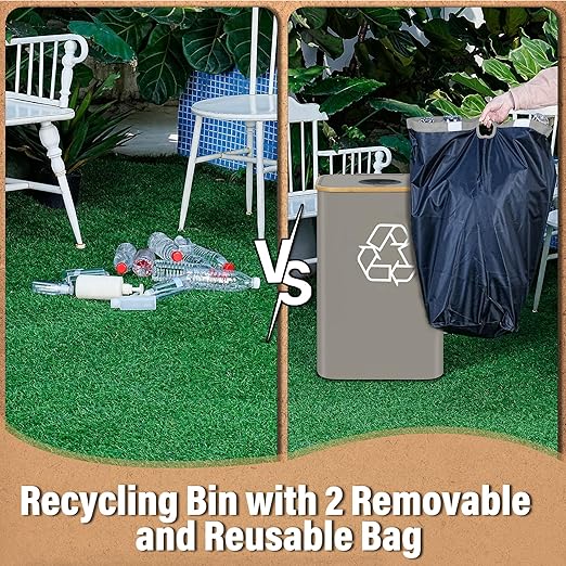 efluky Recycle Bin 26 Gallon, 100L Recycle Bin for Kitchen with 2 Removeable and Reusable Inner Bag, Large Recycling Bin with Lid for Bottle Can Plastice Stickers (Grey)