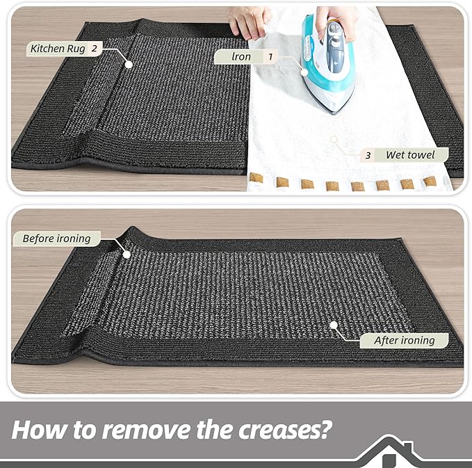 BEQHAUSE Kitchen Runner Rugs 24"x60", Kitchen Rugs Non-Slip Kitchen Mats for Floor, Absorbent and Stain Resistant Kitchen Mats, Machine Washable Rug for Kitchen, Hallway, Laundry & Sink, Charcoal