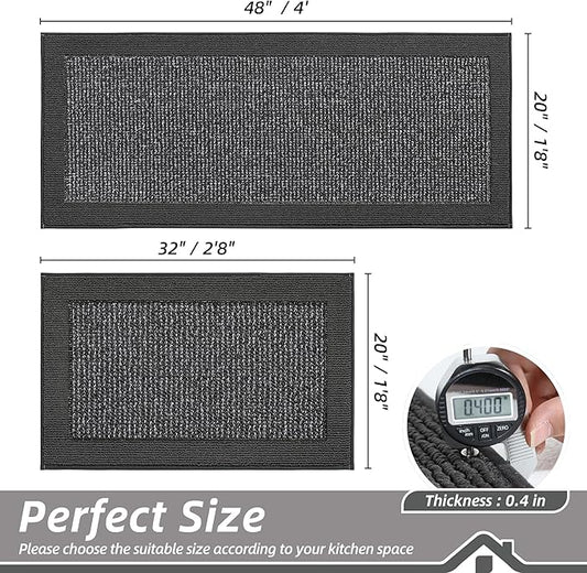 BEQHAUSE Kitchen Rugs and Mats Set of 2 Non-Slip Kitchen Mats for Floor, Absorbent and Stain Resistant Kitchen Runner, Machine Washable Rugs for Kitchen, Laundry & Sink, 20"x32"+20"x48", Charcoal