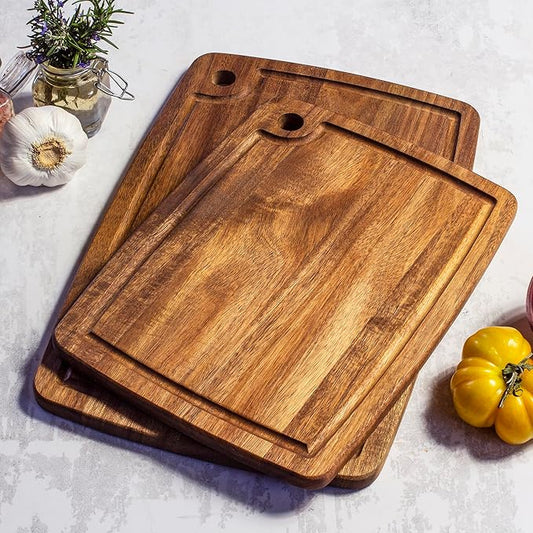 TB Home 2-Piece Acacia Wood Cutting Board Set, Set of 2 Wooden Cutting Boards