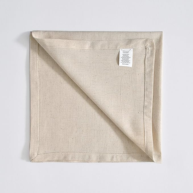 FINGERCRAFT Dinner Cloth Napkins, Cotton Linen Blend 12 Pack Natural Premium Quality, Mitered Corners for Every Day Use Napkins are Pre Shrunk and Good Absorbency Christmas Cloth Napkins Ivory