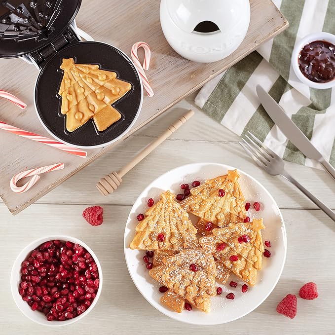 Christmas Tree Mini Waffle Maker- Make this Holiday Special for Kids w Cute 4 Inch Waffler Iron, Electric Non Stick Breakfast Appliance for Xmas Season, Festive Gift or Cute Dessert, Treat for Santa