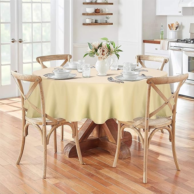 Obstal 210GSM Round Table Cloth, Water Resistance Microfiber Tablecloth, Decorative Fabric Circular Table Cover for Outdoor and Indoor Use (Champagne, 60 Inch Diameter)