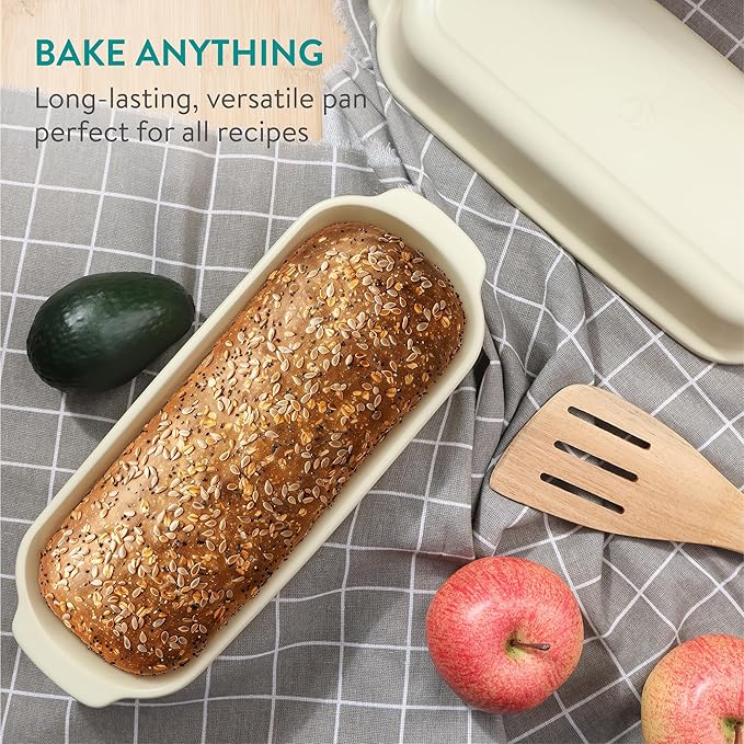 Navaris Loaf Dish with Lid - Ceramic Bakeware Tin for Baking Homemade Loaves - Stoneware Bread Pan for Oven - Dishwasher Safe and Easy to Clean - 34 cm x 13.5 cm (13.4" x 5.3")