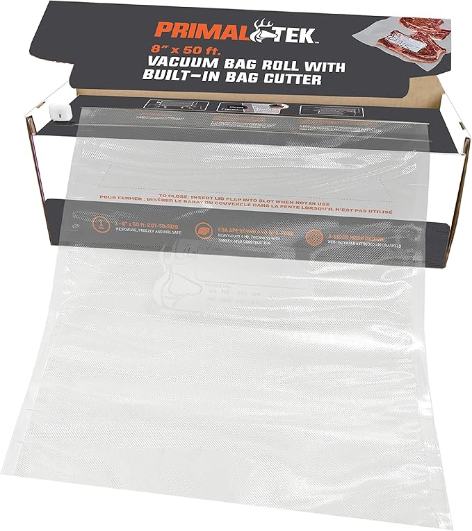 8” x 50’ Vacuum Bag Roll with Built-In Bag Cutter – User Friendly for Food Preservation – Microwave, Freezer and Boil Safe, BPA-Free, Compatible with any Vacuum Sealer Machine