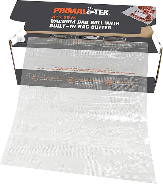8” x 50’ Vacuum Bag Roll with Built-In Bag Cutter – User Friendly for Food Preservation – Microwave, Freezer and Boil Safe, BPA-Free, Compatible with any Vacuum Sealer Machine