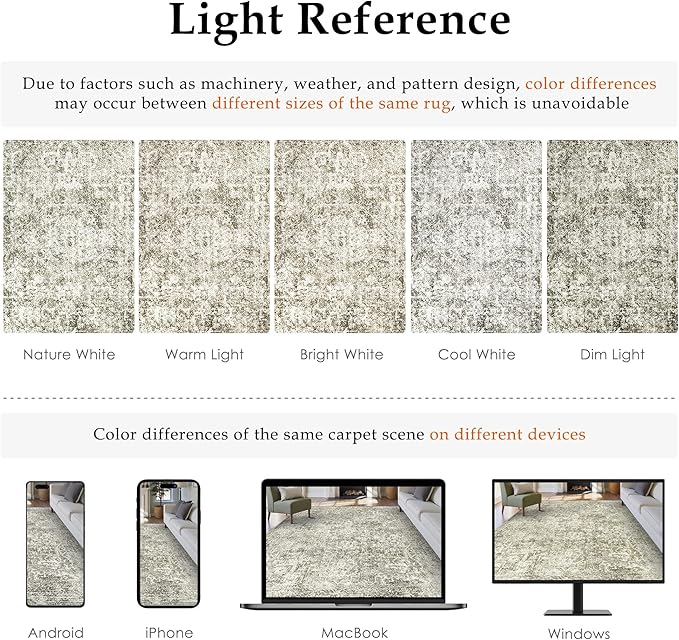 9x12 Area Rug Washable Vintage Neutral Living Room Carpet Large Indoor Non Slip Taupe Bedroom Distressed Low Pile Retro Accent Throw Rug for Dining Room