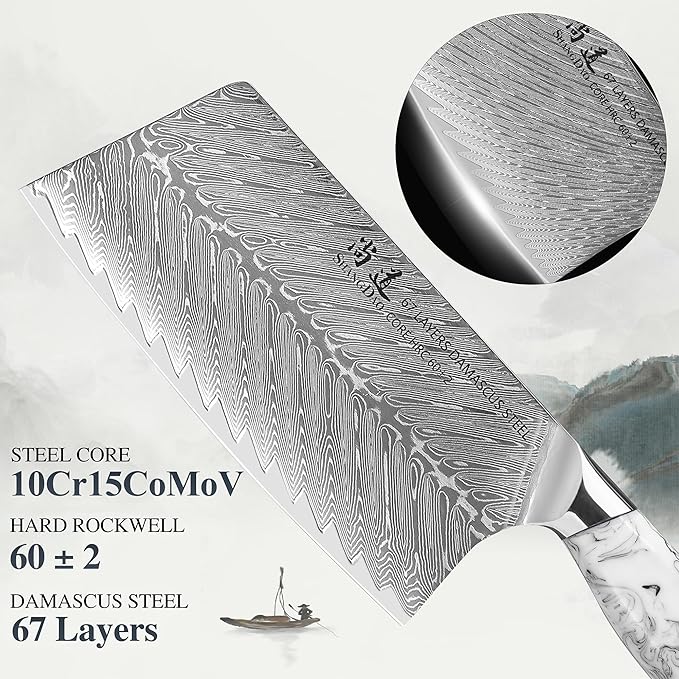 SHANGDAO Damascus Kitchen Knife Set with Magnetic Knife Block, 5 PCS Razor Sharp Kitchen Knives Made of Japanese Damascus Steelwith Block, Well-Balanced Damascus Chef Knife set