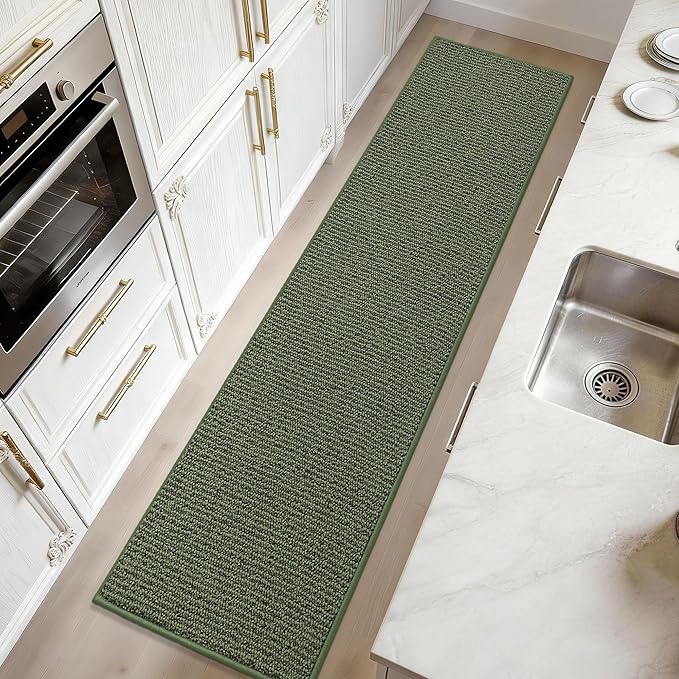 JSEI Kitchen Runner Rugs, 17''x71'' Non-Slip Kitchen Mats for Floor, Machine Washable Absorbent and Stain Resistant Kitchen Rug, Carpet Mats with TPR Backing for Kitchen, Green