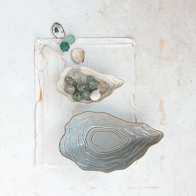 Creative Co-Op Oyster Shaped Stoneware Bowl, Cream