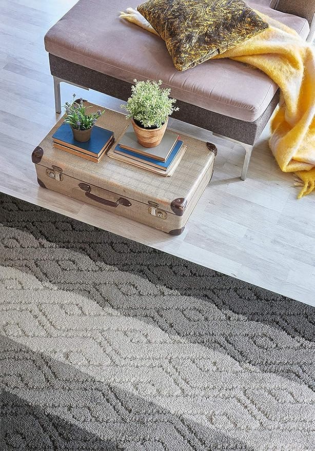 Custom Size Hallway Runner Rug Damask Grey Color 31 inch Wide Select Your Length Non-Slip (Skid Resistance) Rubber Backing 21 feet x 31 inch
