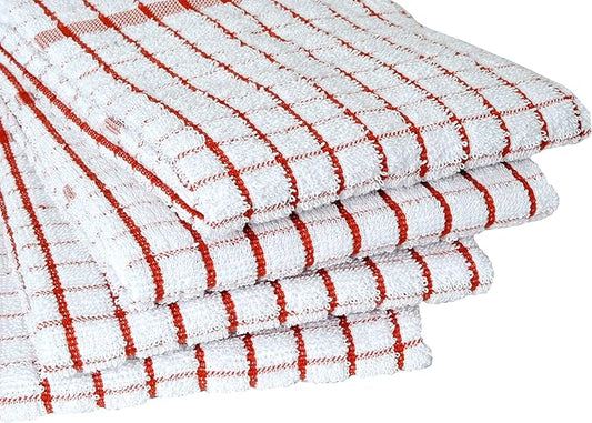 AMOUR INFINI Kitchen Towels Set of 4 - Highly Absorbent, Super Soft Terry Cotton 20x28 Inch Dish Towels with Hanging Loop - Hand & Tea Towels for Cleaning & Drying Dishes (Rust)