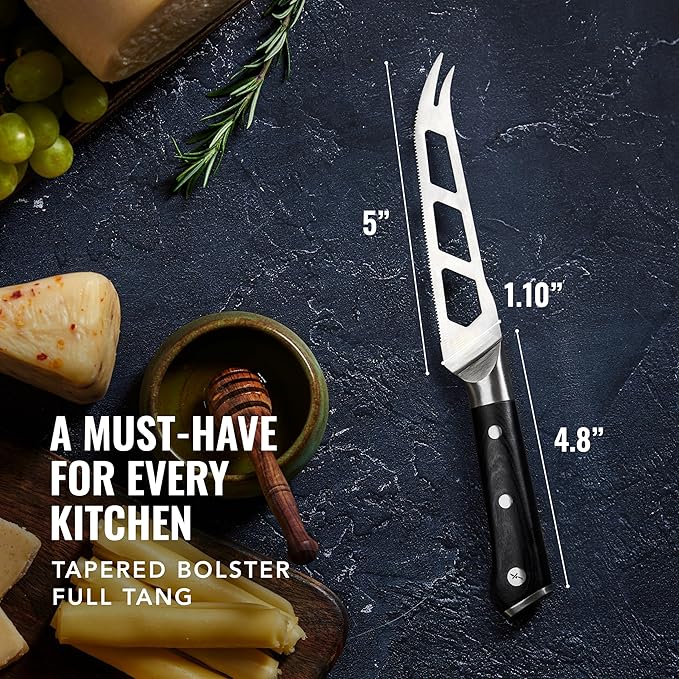 Cutluxe Cheese Knife – 5" Cheese Knife Slicer for Soft and Hard Cheese – Pronged, Serrated & Non Stick Blade – High Carbon German Steel, Full Tang & Ergonomic Handle Design – Artisan Series