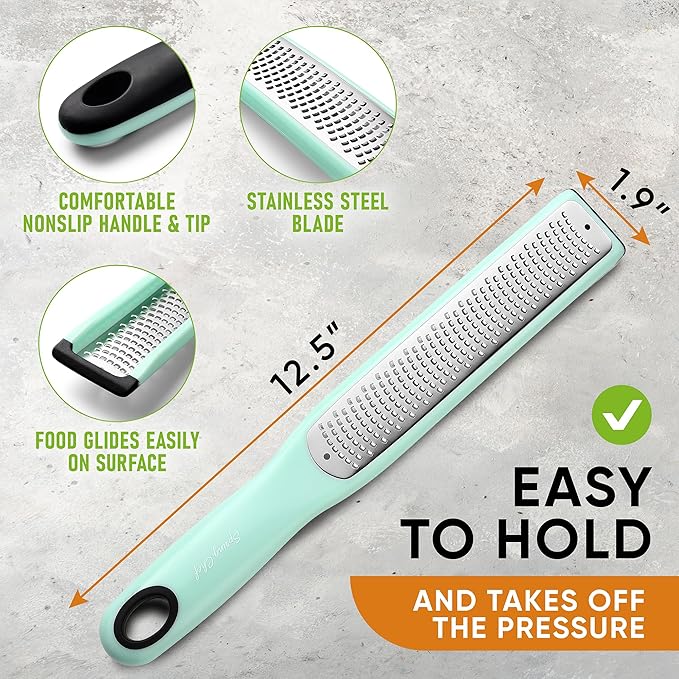 Spring Chef Stainless Steel XL Box Grater & Premium Lemon Zester with Handle - 2 Product Bundle - Mint