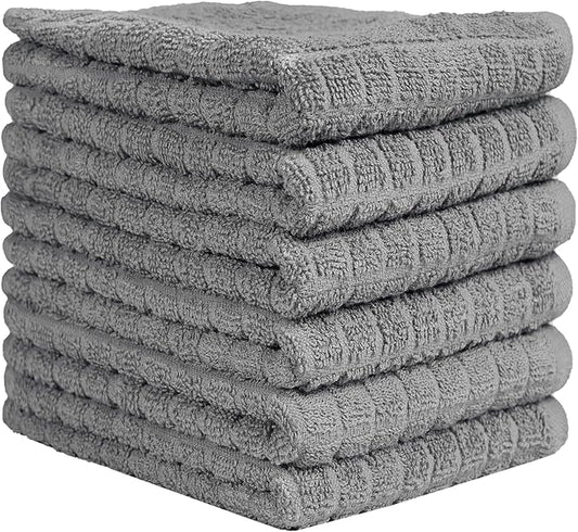 Premium Kitchen Towels (16”x 28”, 6 Pack) | Cotton Kitchen Hand Towels | Dish Towels | Kitchen Towels | Highly Absorbent Tea Towels Set | Grey