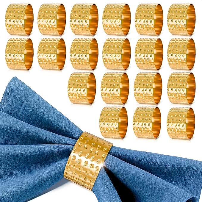 20 Pcs Gold Napkin Rings Set - Napkin Rings Hammered Metal Finish - 1.8 x 1.1 Sturdy & Reusable, Great for Large Events, Banquets, Weddings & Holiday Dining, Gift Giving and Elegant Easter Table Decor