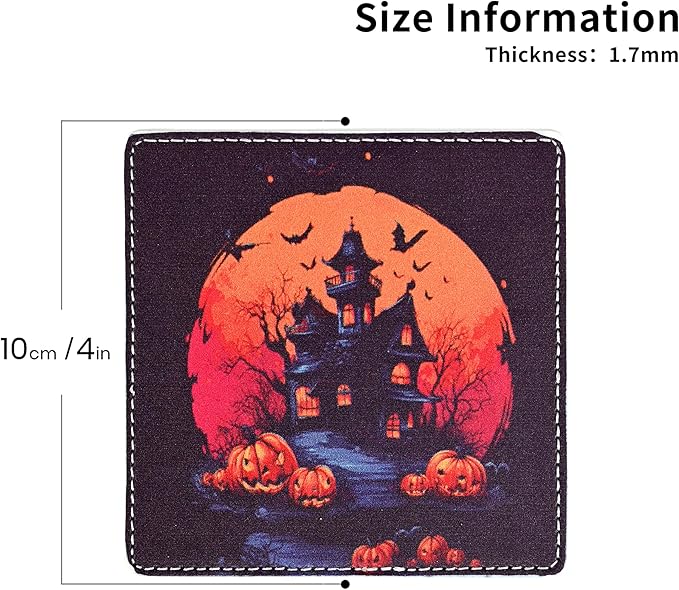 Marble Coasters Square Leather Drinks Coaster Set with Holder for Coffee Table Bar Home Decor 4 Inches Set of 6 (Halloween, One Size)
