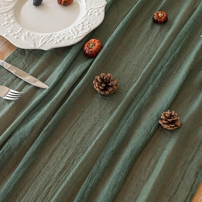 Keketoarrange Forest Green St. Patrick's Day Table Runner Gauze Rustic Cheesecloth 120 Inch 10 FT for Wedding Baby Shower Bridal Shower Birthday Party Sheer Boho Spring Easter Home Decorations