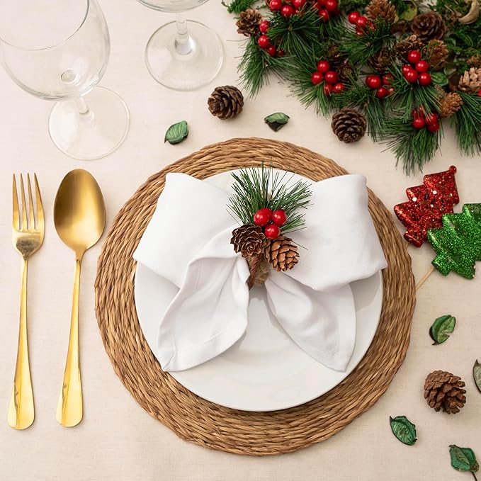 Blue Needles Solid Cloth Napkins Set of 6 White 100% Cotton Dinner Napkins 18x18 inches - Soft, Reusable, Absorbent & Washable Linen, Ideal for Valentine's Day Events, Parties & Everyday Use