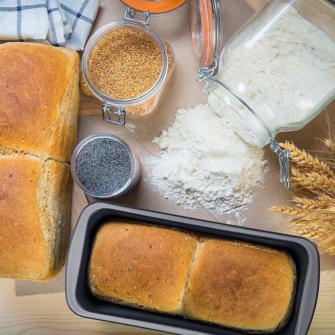 Patelai 4 Pack Small Loaf Pans for Baking Bread Non Stick Bread Pan Rectangle Baking Tray Toast Mold (Black,9.3 x 3.7 Inch)