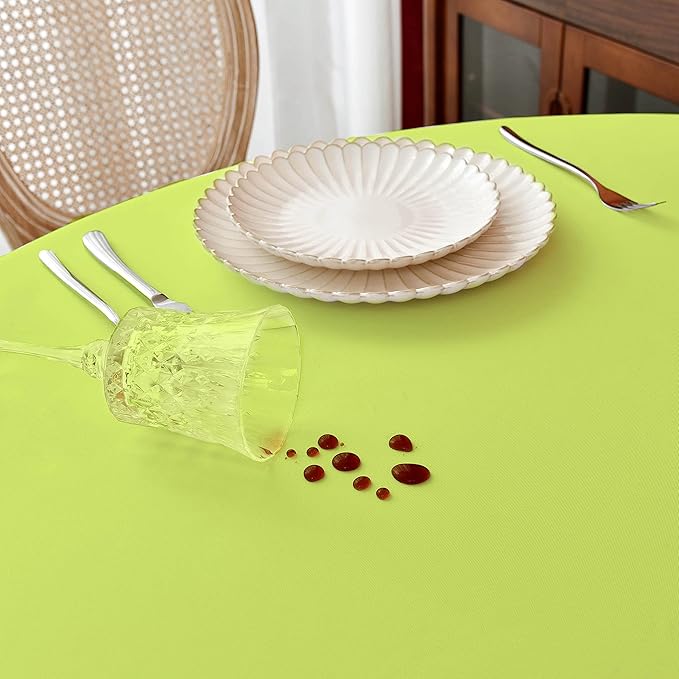 MEANMOY Lime Green 210 GSM Water & Stain Resistant Round Tablecloth for Circle Table - Solid 48 Inch Table Cloth Cover in Wrinkle Free Durable Washable Polyester Fabric for Wedding, Party, Banquet