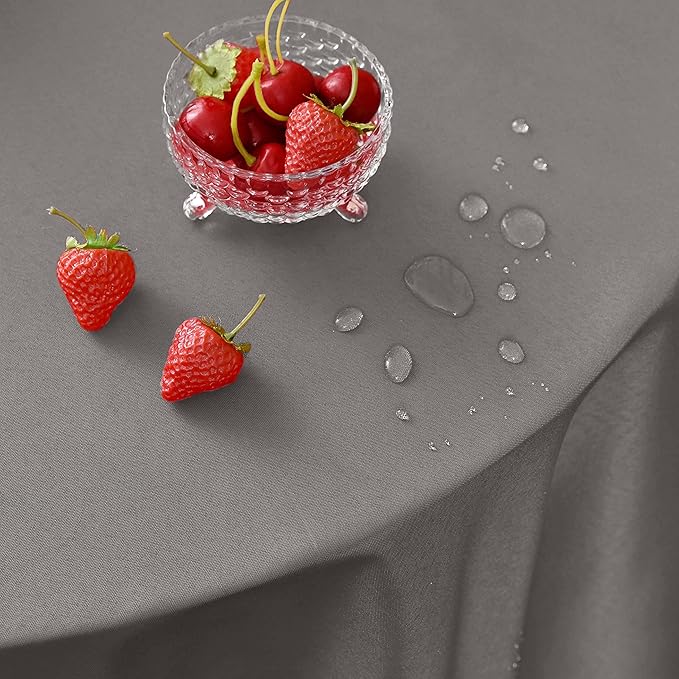 MEANMOY Grey 210 GSM Water & Stain Resistant Round Tablecloth for Circle Table - Solid 90 Inch Table Cloth Cover in Wrinkle Free Durable Washable Polyester Fabric for Wedding, Party, Banquet