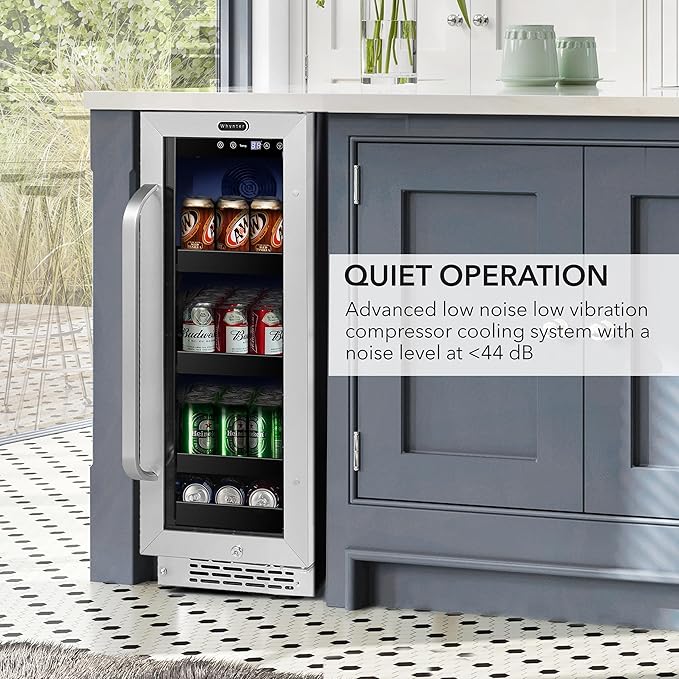 Whynter BBR-638SB Built-in Under Counter 12 inch Beverage Refrigerator and Cooler, Fridge with Glass Door, 2.0 Cubic Feet, Stainless, 75 Capacity