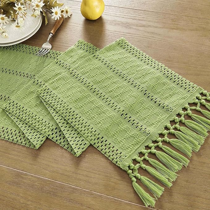 ZeeMart Macrame Style Boho Table Runner, Sage Green Table Runners 108 Inches Long, Farmhouse Woven Home Decor, 12x108 Inch, Green