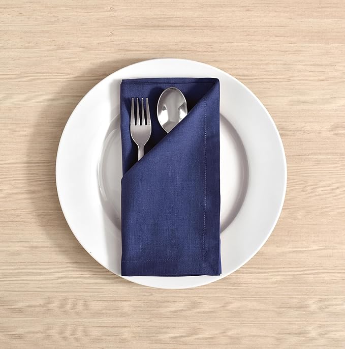 FINGERCRAFT Dinner Cloth Napkins, Cotton Linen Blend Mitered Corner Napkins Cloth 12 Pack Natural Premium Quality for Every Day Use, Parties, Easter, Weddings, 18x18 inch Bellwether Blue