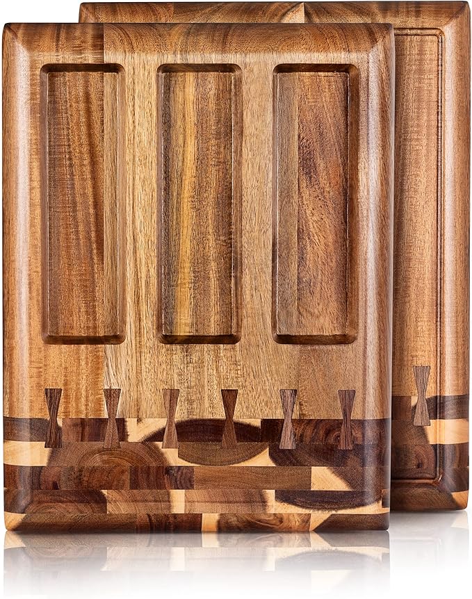Acacia Wood Cutting Board for Kitchen and Home - Beautiful Large Butcher Block Chopping Board, Sustainable Wood, Juice Groove - Doubles as 3 Compartment Serving Board - 17 x 13 x 1.5"