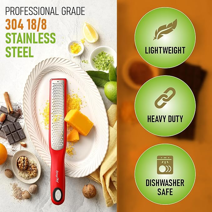 Spring Chef Professional Dough Blender, Medium Size & Stainless Steel Lemon Zester - 2 Product Bundle - Red