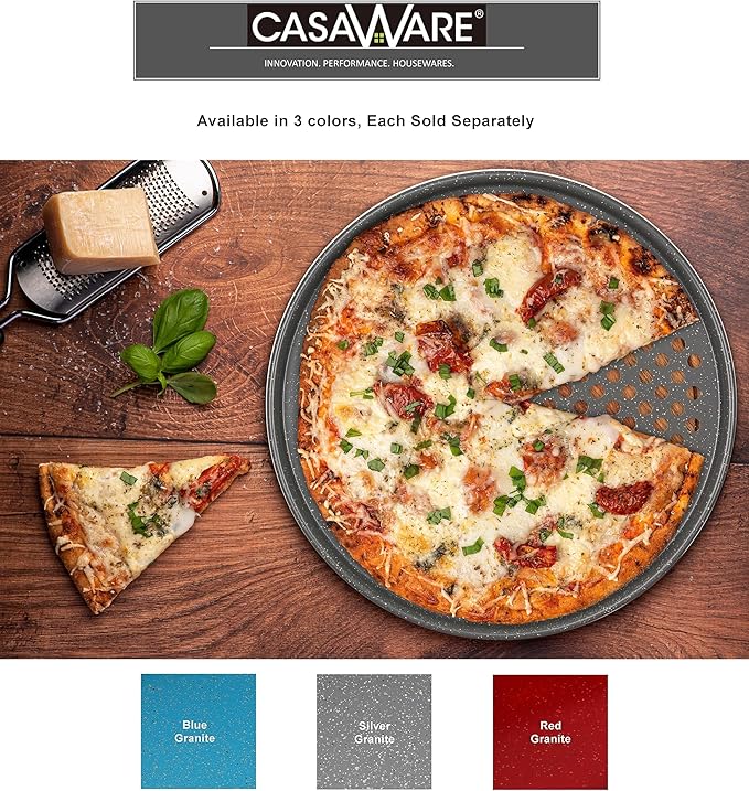 casaWare Perforated Pizza Pan 12-inch, Ceramic Coated NonStick (Silver Granite)