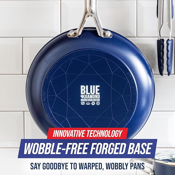 Blue Diamond Hard Anodized 8" 10" & 12" Diamond Infused Healthy Ceramic Nonstick Frying Pan Set, PFAS-Free, Stainless Steel Handle, Dishwasher & Oven Safe to 600F, Durable Cookware, Gray